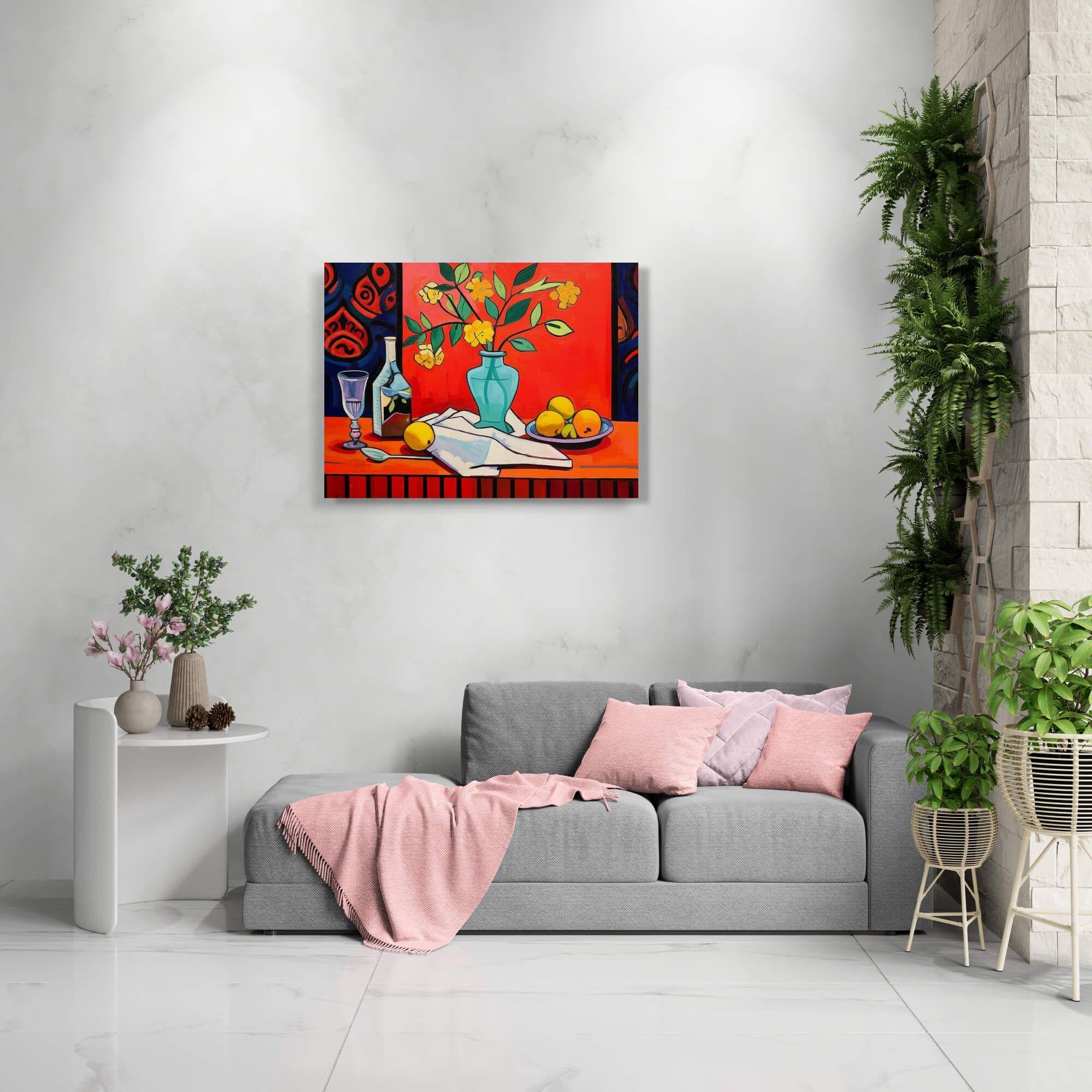 Stillleben mit türkisfarbener Vase, Gemälde, Acryl auf Leinwand (Impressionismus), Painting, von Kosta Morr