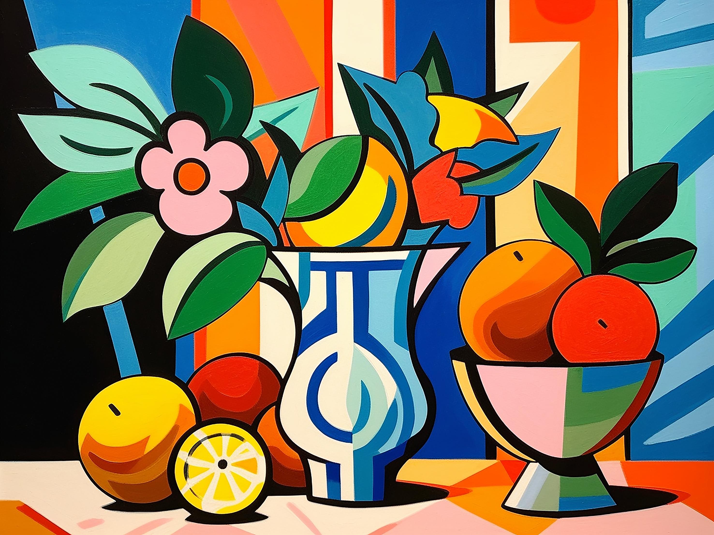 Vibrante nature morte 2, Peinture, Acrylique sur toile
