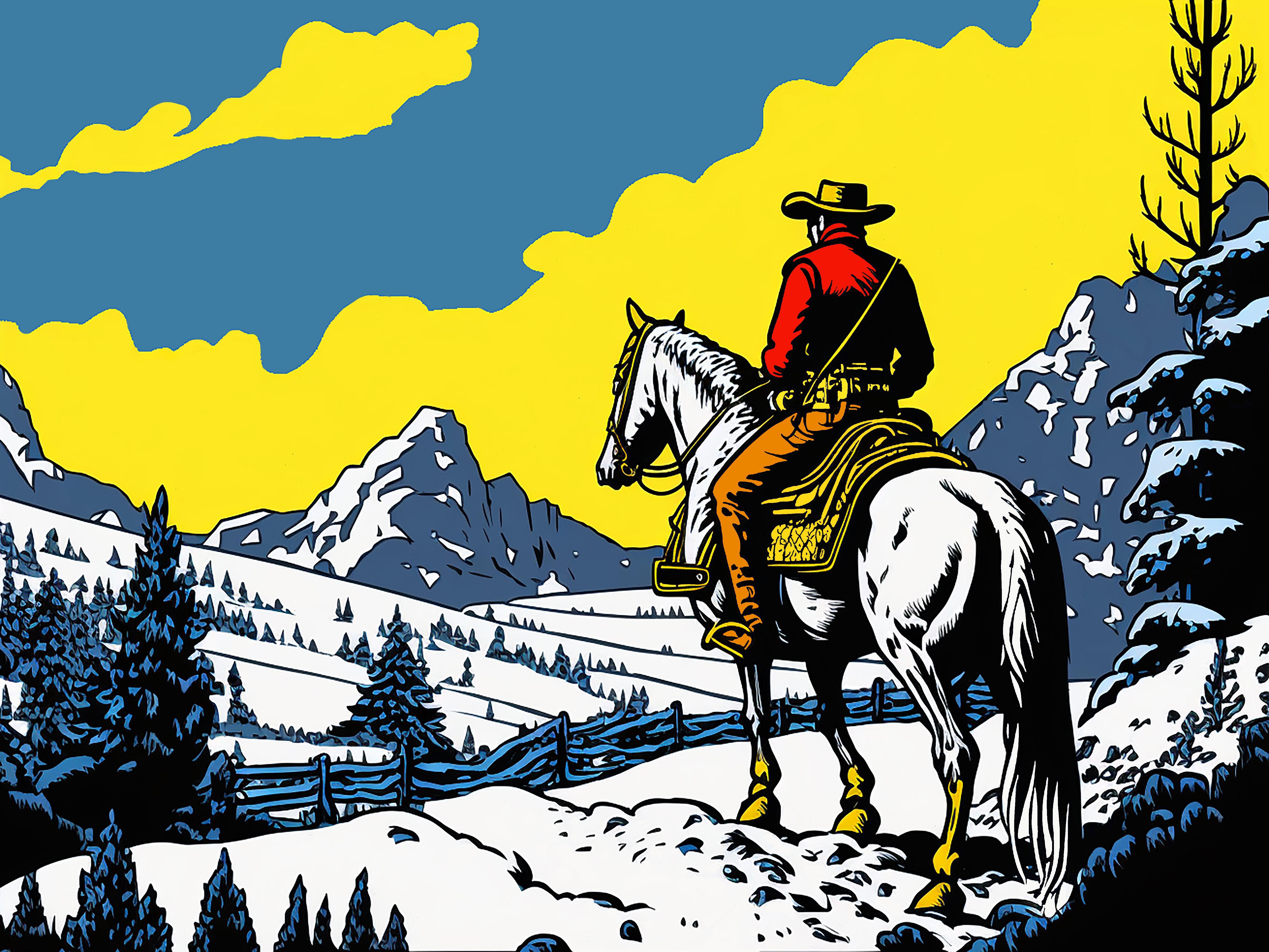 The original painting "Western outlaw in the mountains" was created with colourful acrylic paints on a standard canvas. Ideal for your home, living room, dining room, bedroom or office.    The size of this particular artwork:    Height : 23.62