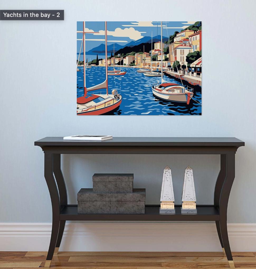 Yachts in the bay, Painting, Acrylic on Canvas For Sale 2