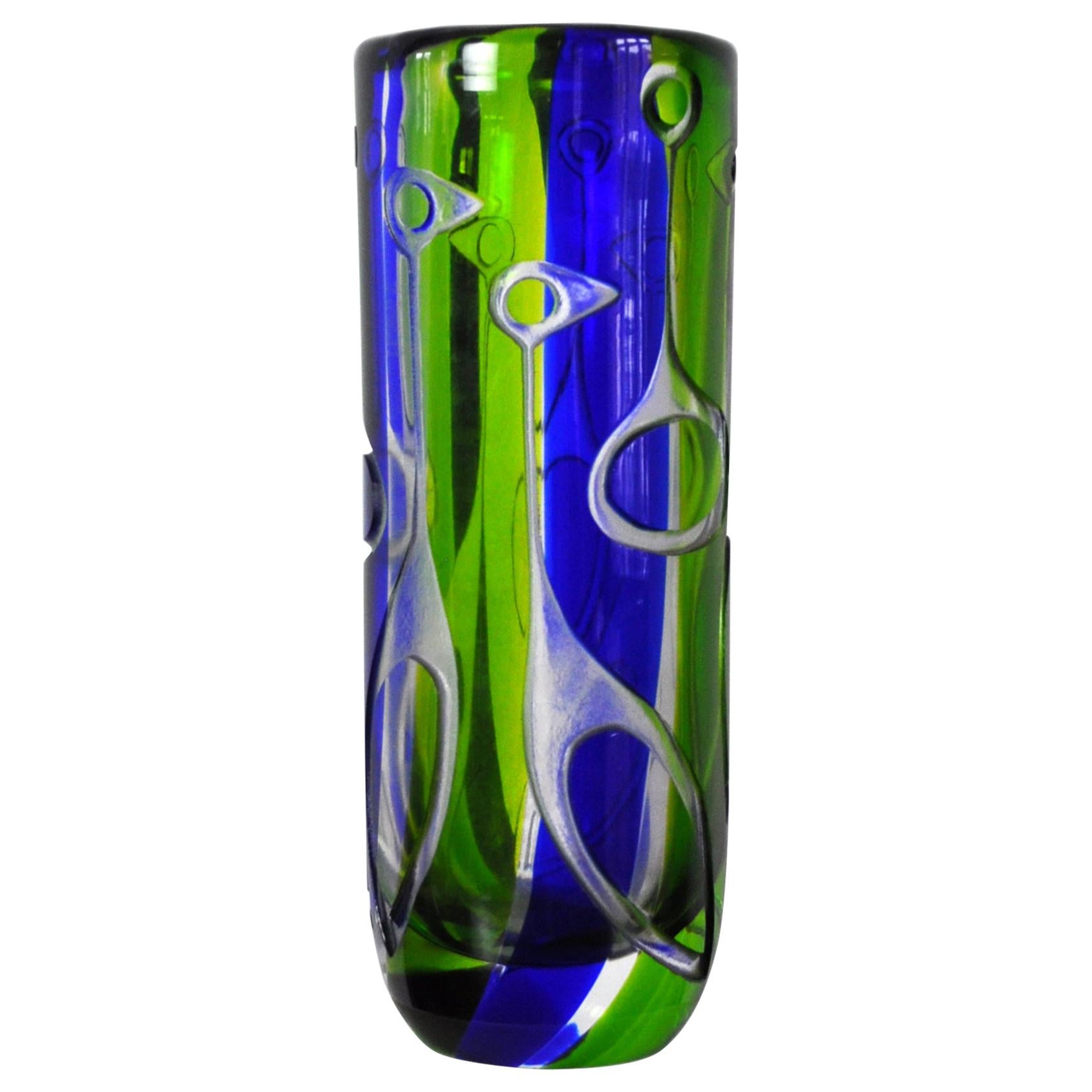 Kosta Vase by Vicke Lindstrand with Abstract Decoration of Birds, Sweden