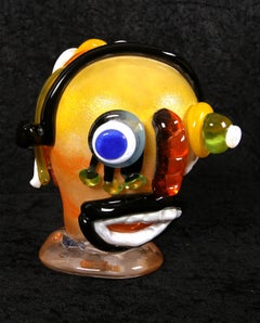 Handcrafted Murano Glass Sculpture Abstract Face Paul Kostabi