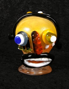 Handcrafted Murano Glass Sculpture Abstract Face Paul Kostabi