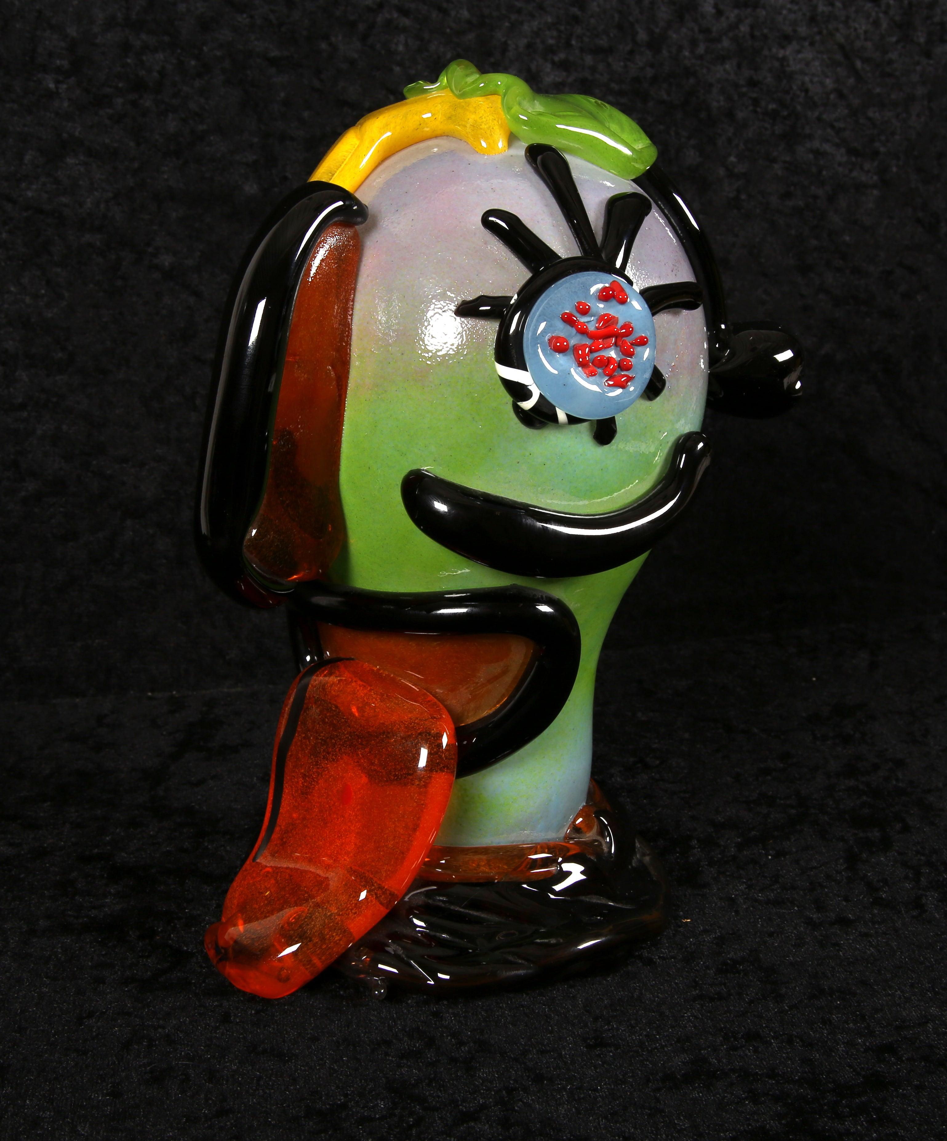 Escultura de cristal de Murano Rostro abstracto Hecho a mano por Paul Kostabi - Sculpture de Kostabi, Paul