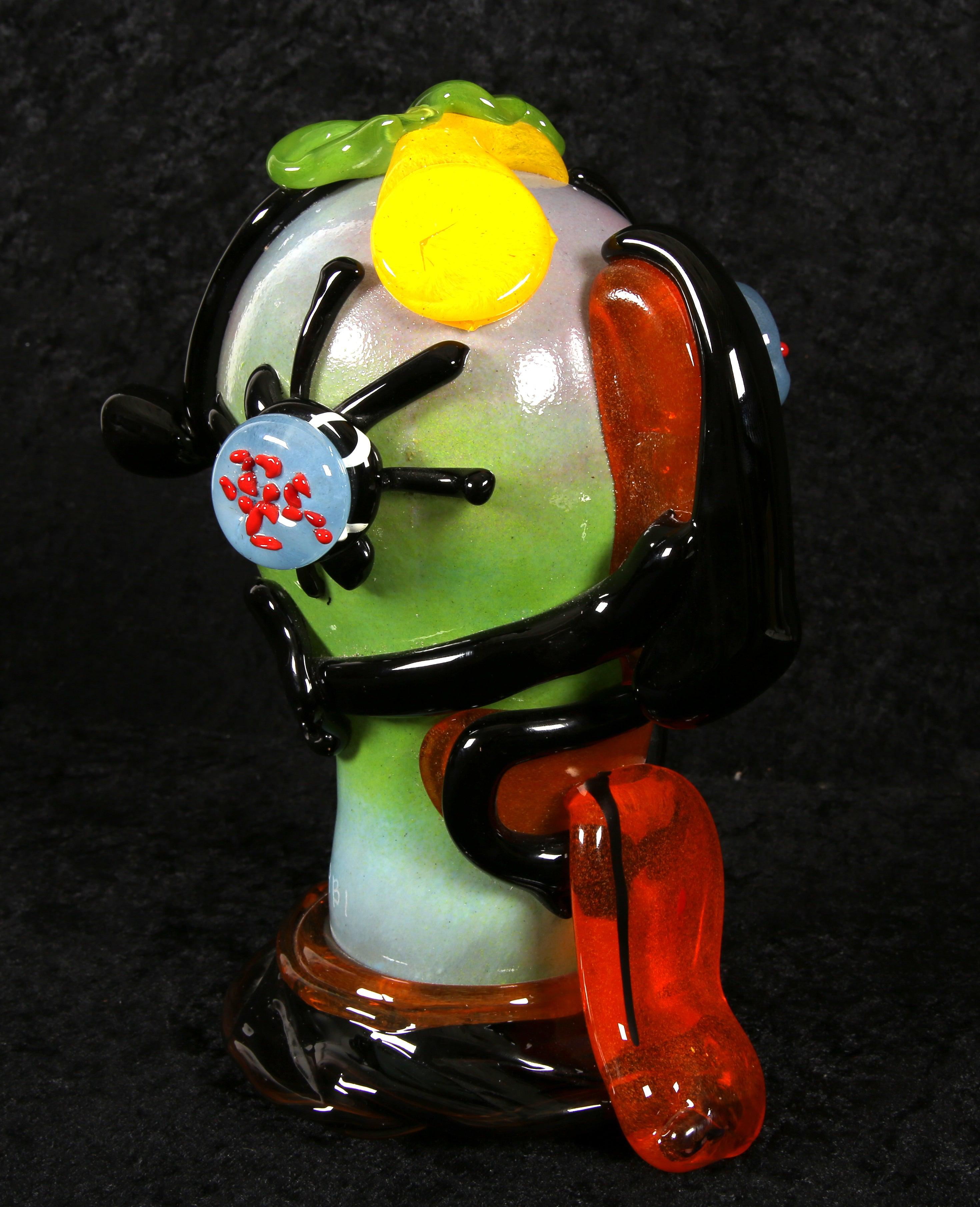Escultura de cristal de Murano Rostro abstracto Hecho a mano por Paul Kostabi - Figurative Sculpture Negro de Kostabi, Paul