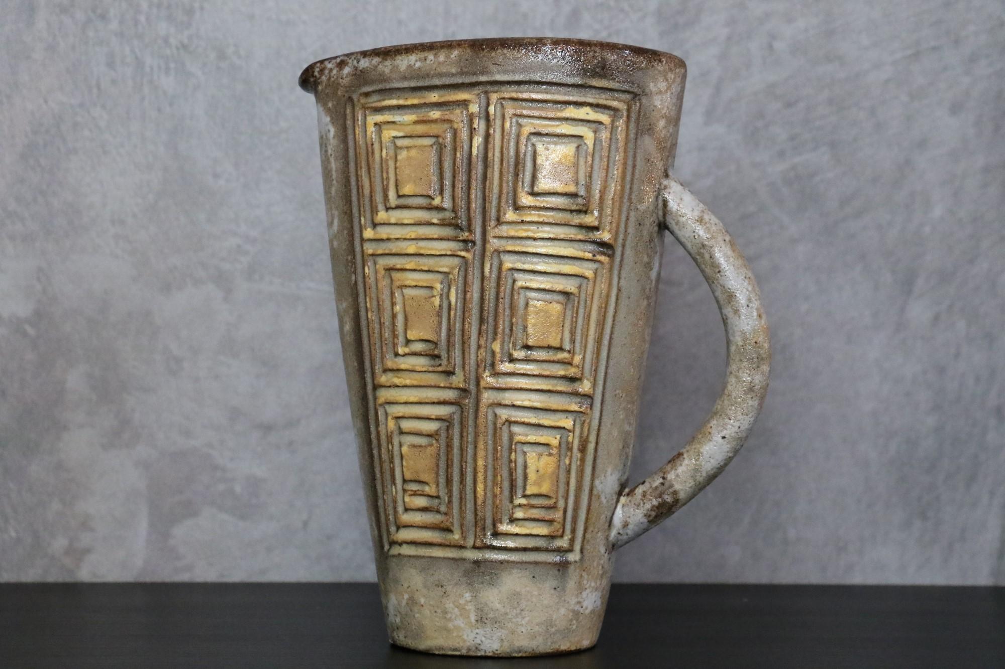 Pottery Kostanda, French Ceramic Pitcher, circa 1970s, Vallauris Era Derval, Capron