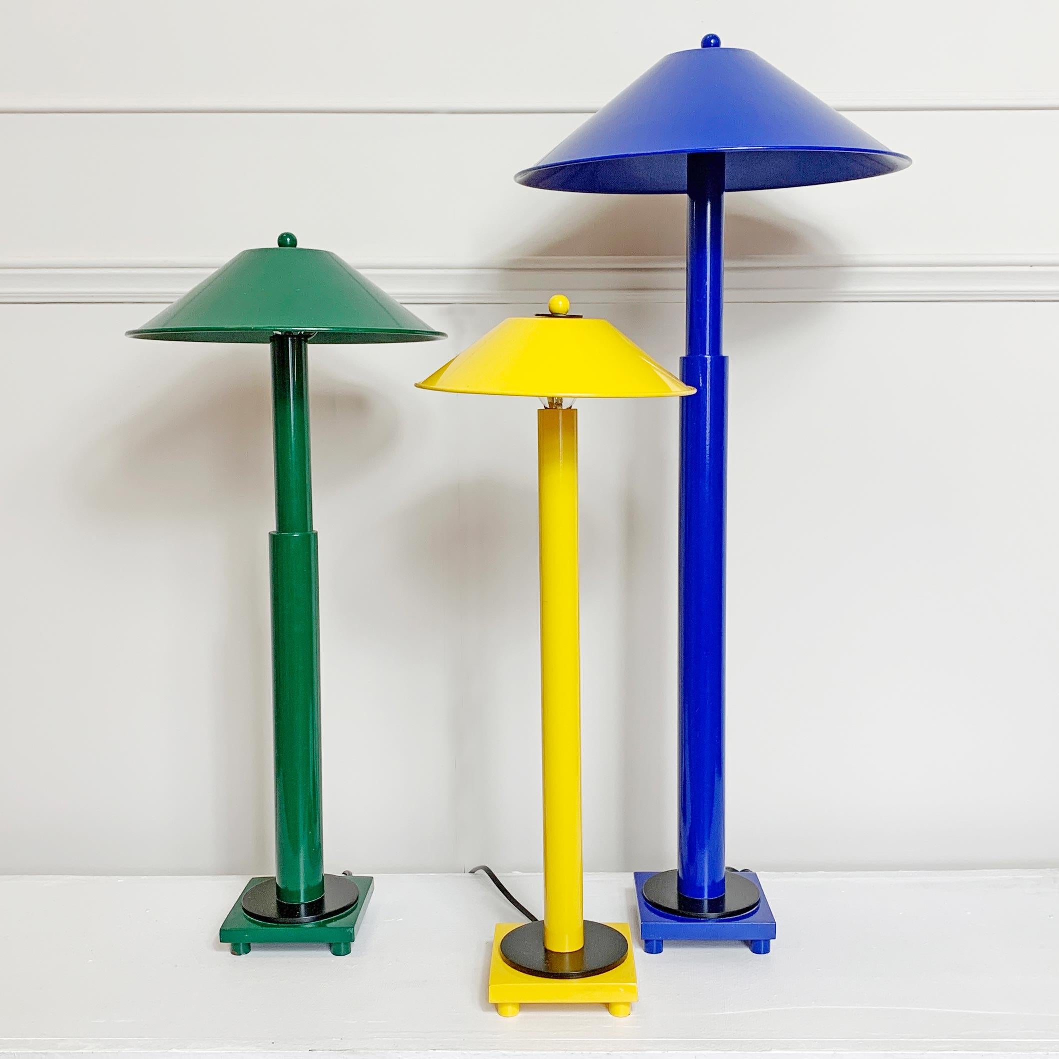20th Century Kostka Lamps, France, 1970s-1980s, Blue, Yellow, Green For Sale