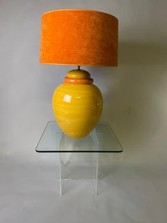 Kostka Yellow /Orange Ceramic Lamp Bas with Orange Lamp Shade, 1980s
