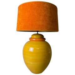 Kostka Yellow /Orange Ceramic Lamp Bas with Orange Lamp Shade, 1980s