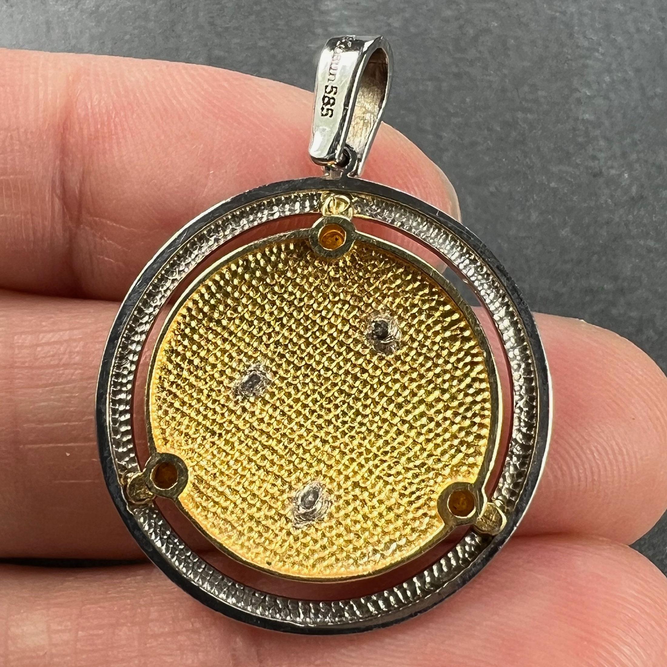 Pendentif à breloques Capricorne en or jaune blanc 14K en vente 4