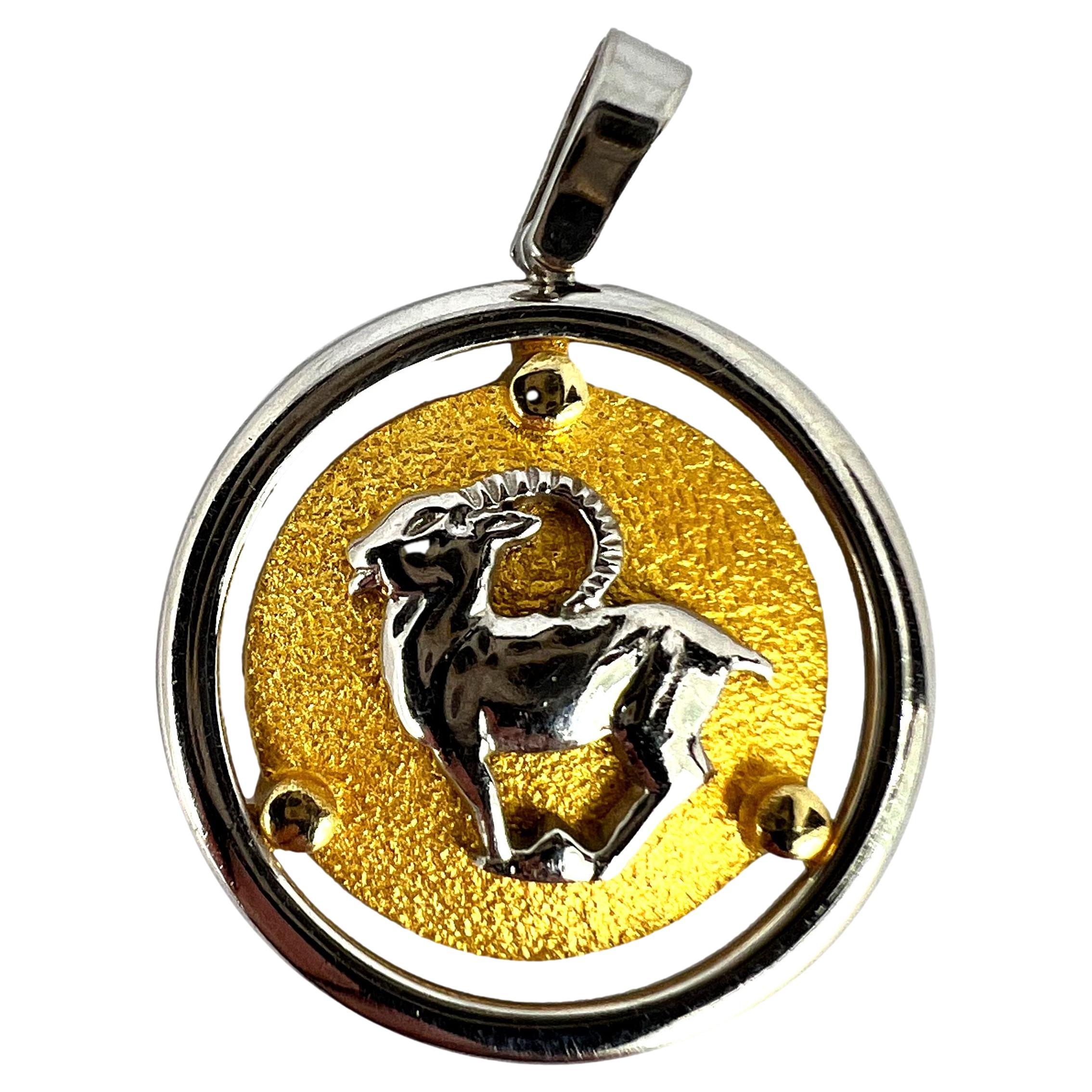 Kosun 14K Yellow White Gold Zodiac Capricorn Charm Pendant