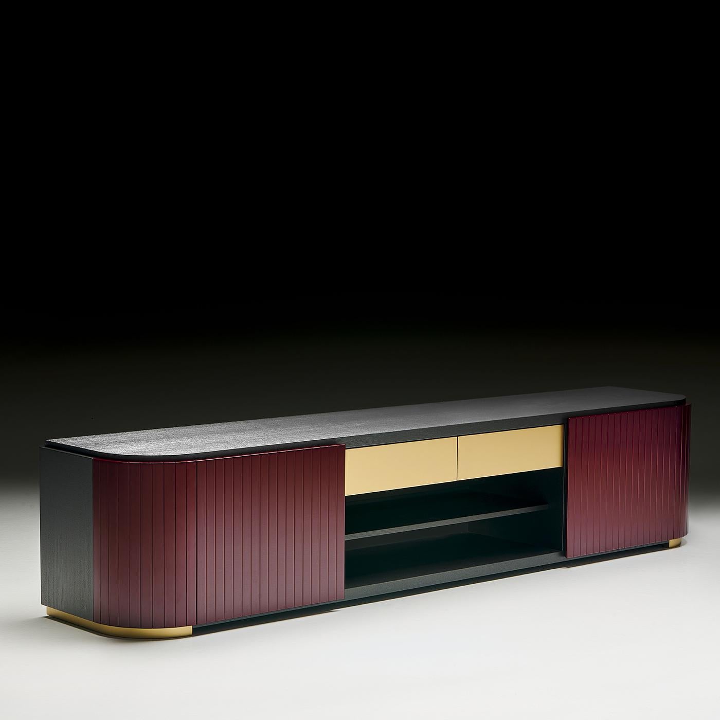 Stand TV Kota en frêne fini amarante et moka par Black Tie Neuf - En vente à Milan, IT