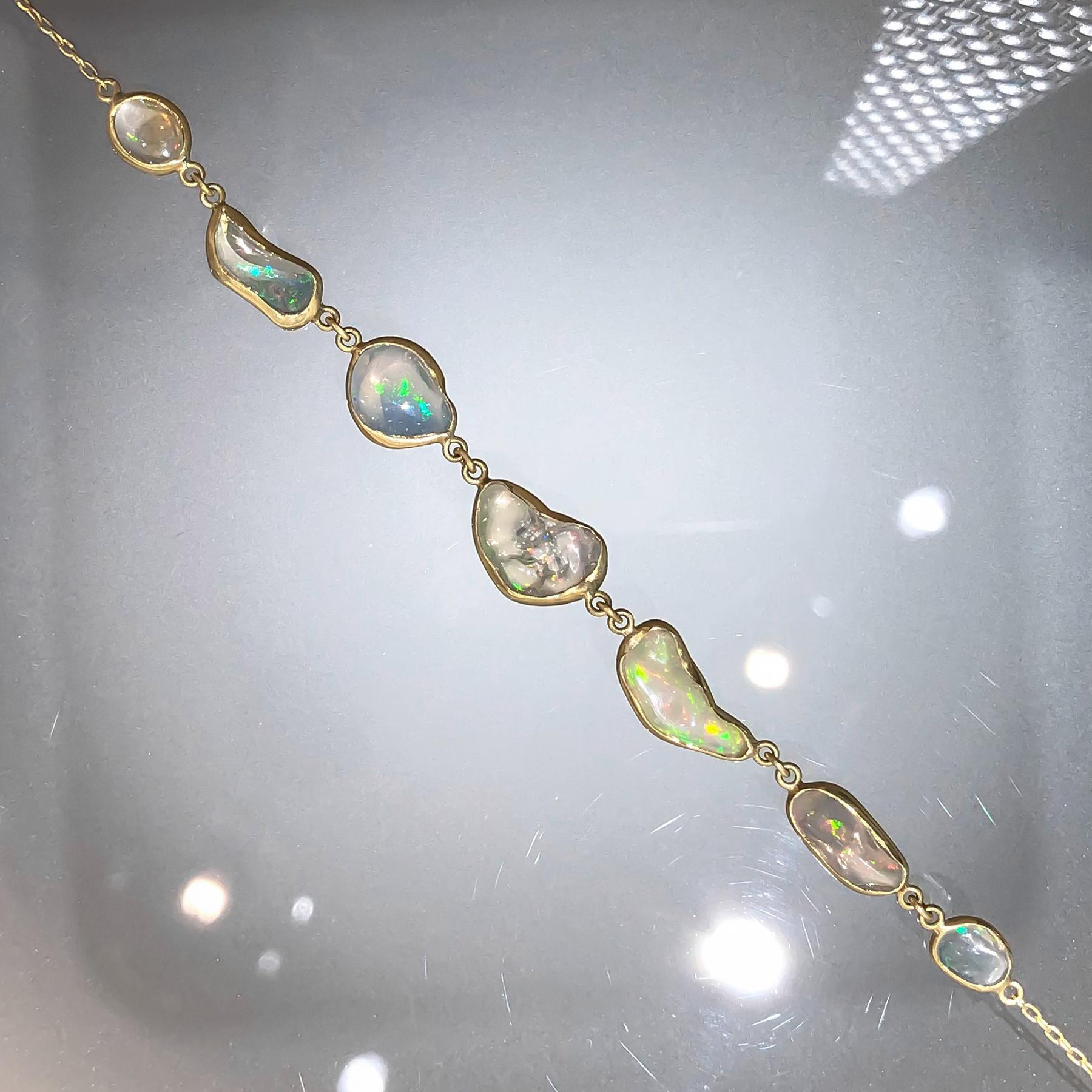 Artist Kothari Design Freeform Mexican Opal Gold In-Line One of a Kind Necklace