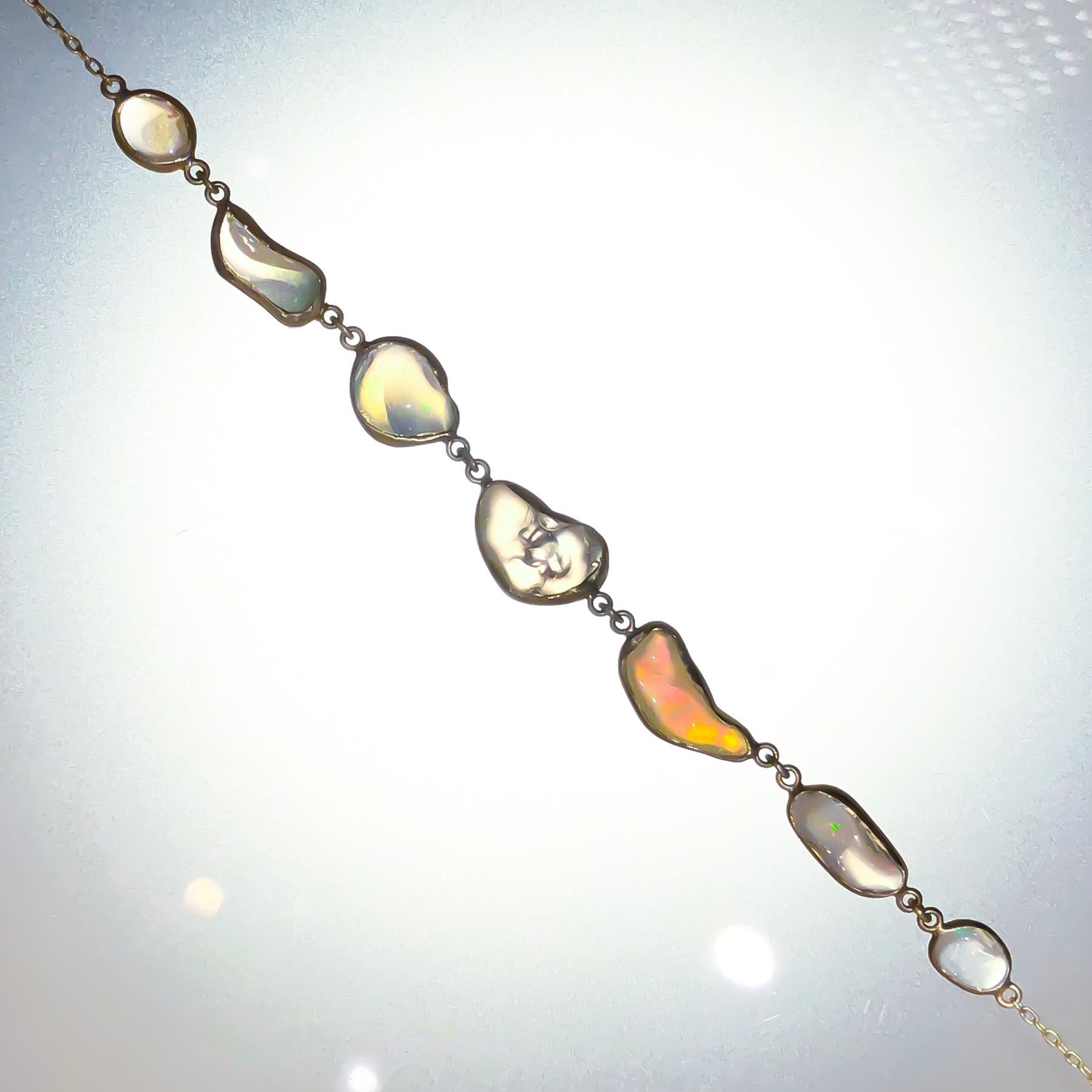 Kothari Design Freeform Mexican Opal Gold In-Line One of a Kind Necklace In New Condition In Dallas, TX