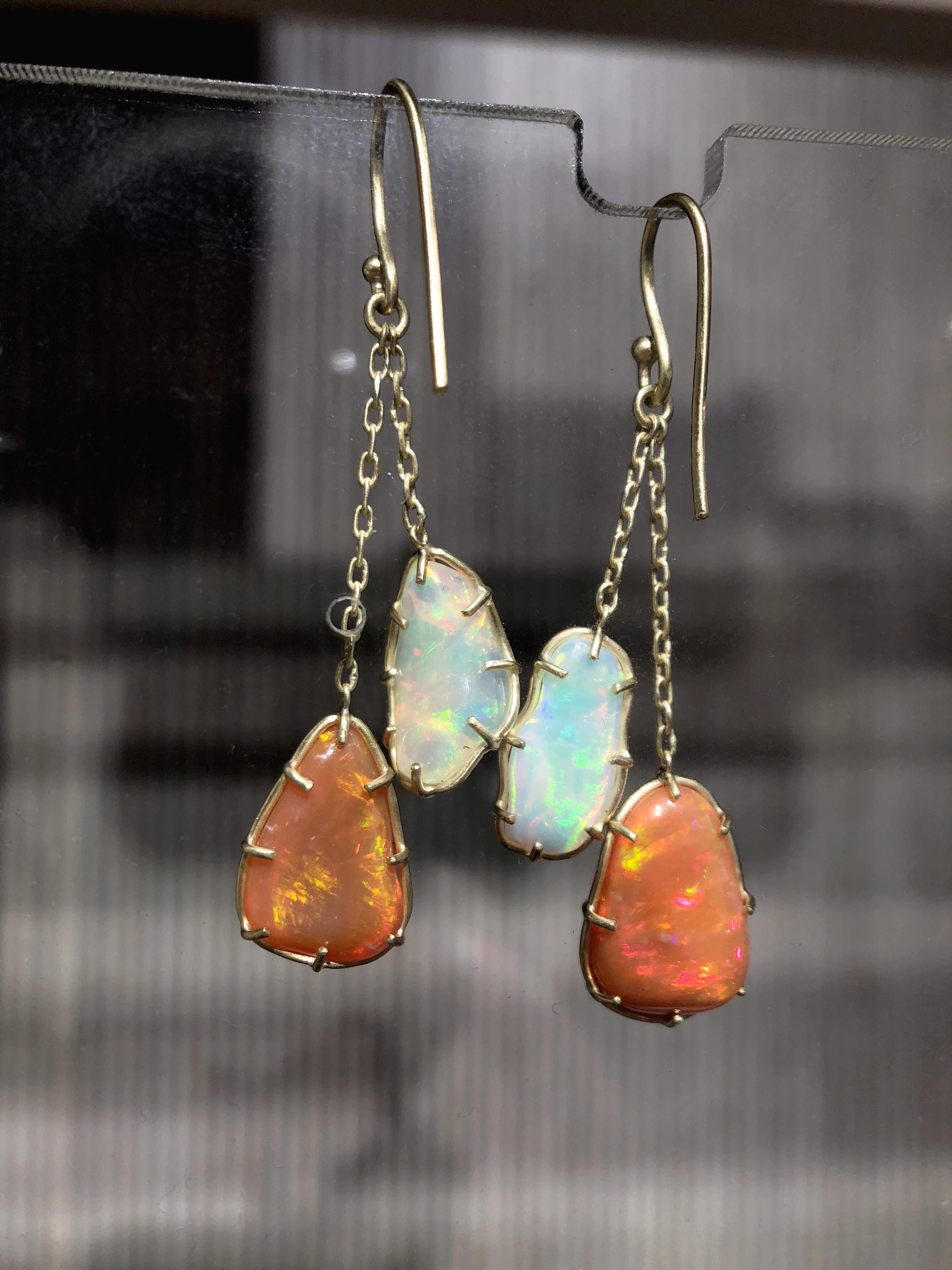Kothari Freeform Multicolored Mexican Opal One of a Kind Chain Drop Earrings In New Condition In Dallas, TX