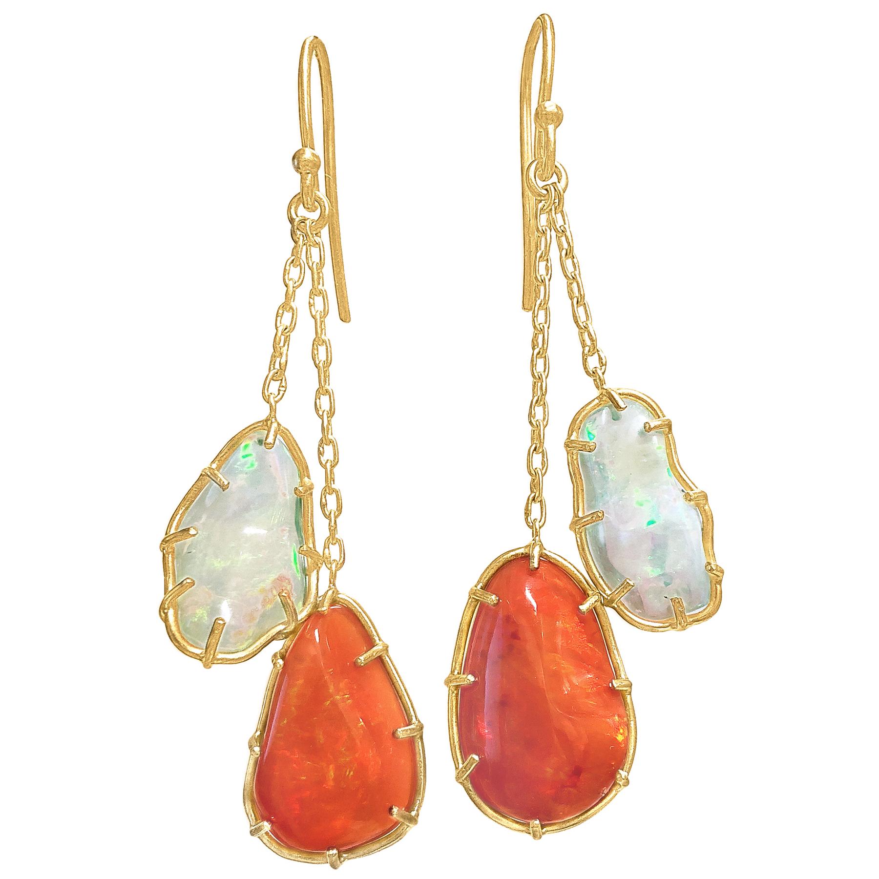 Kothari Freeform Multicolored Mexican Opal One of a Kind Chain Drop Earrings