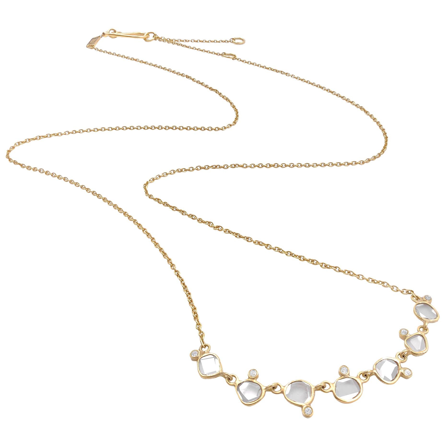 Kothari Polki Diamond Brilliant-Cut Diamond Matte Gold Curved Bar Necklace