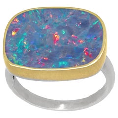 Kothari Red Flash Australian Boulder Opal Silver Gold One of a Kind Ring