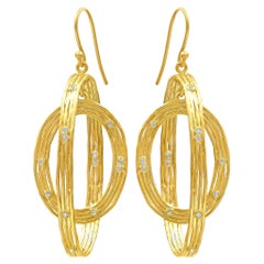 Kothari White Diamond Gold Double Ripple Hoop Dangle Drop Earrings