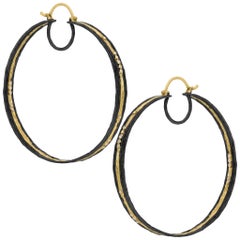 White Diamond Yellow Gold Black Rhodium Silver XL Surf Hoop Earrings, Kothari