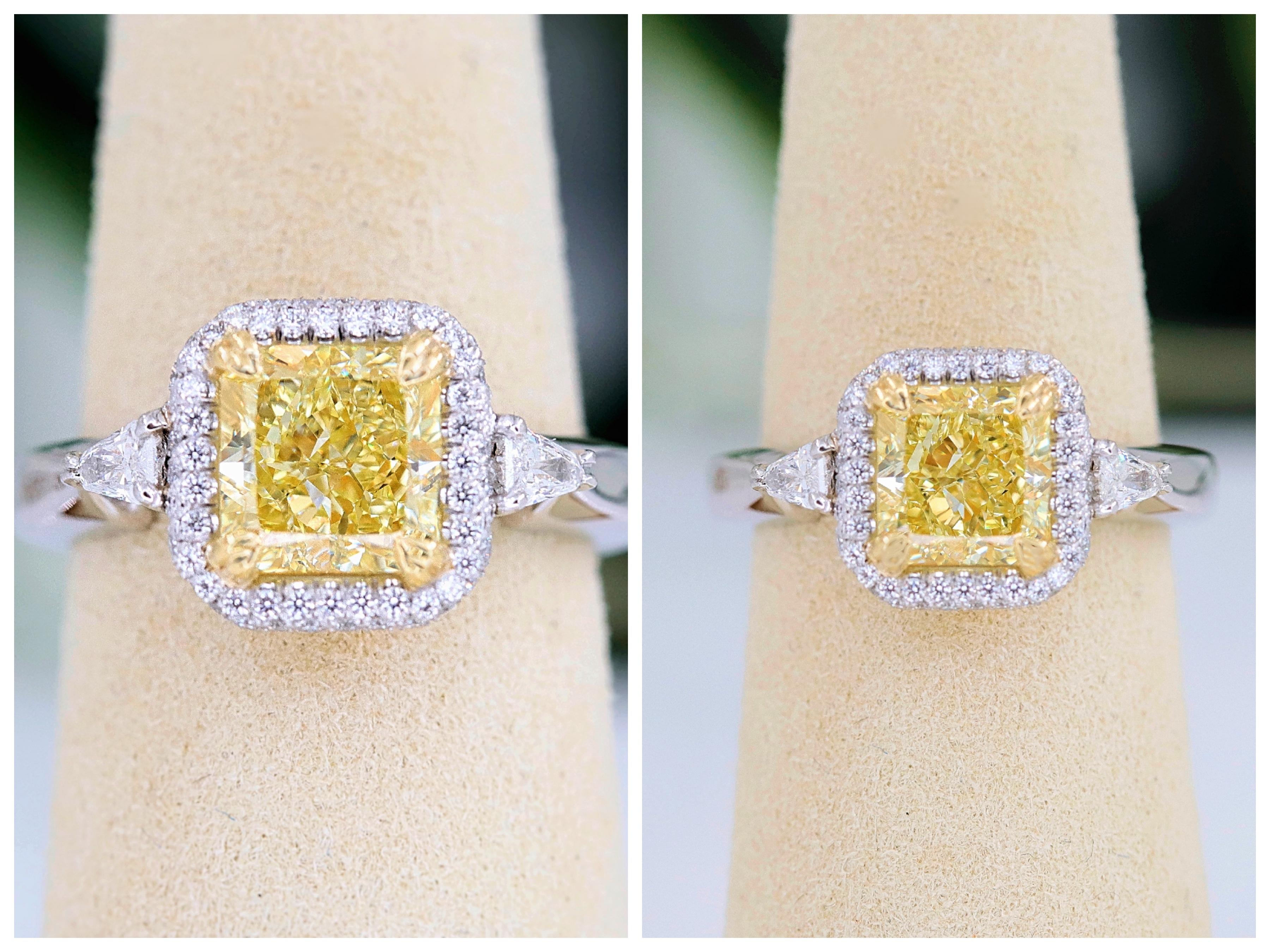 Women's or Men's Kotlar Classico Fancy Yellow Radiant Diamond Engagement Ring 2.50 Carat Platinum
