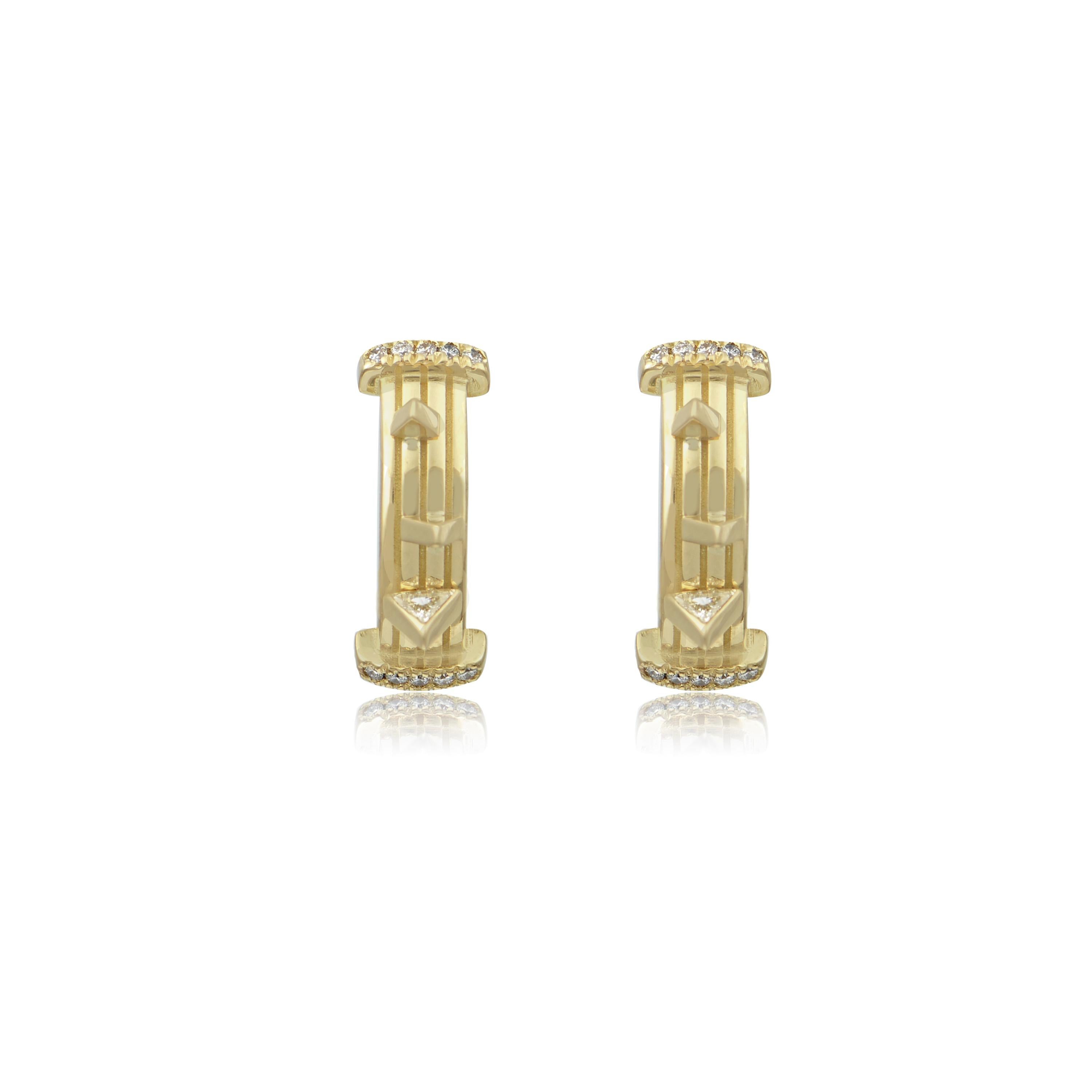 Trillion Cut Koto Hoop Earrings in 18 Karat Gold with Diamonds For Sale