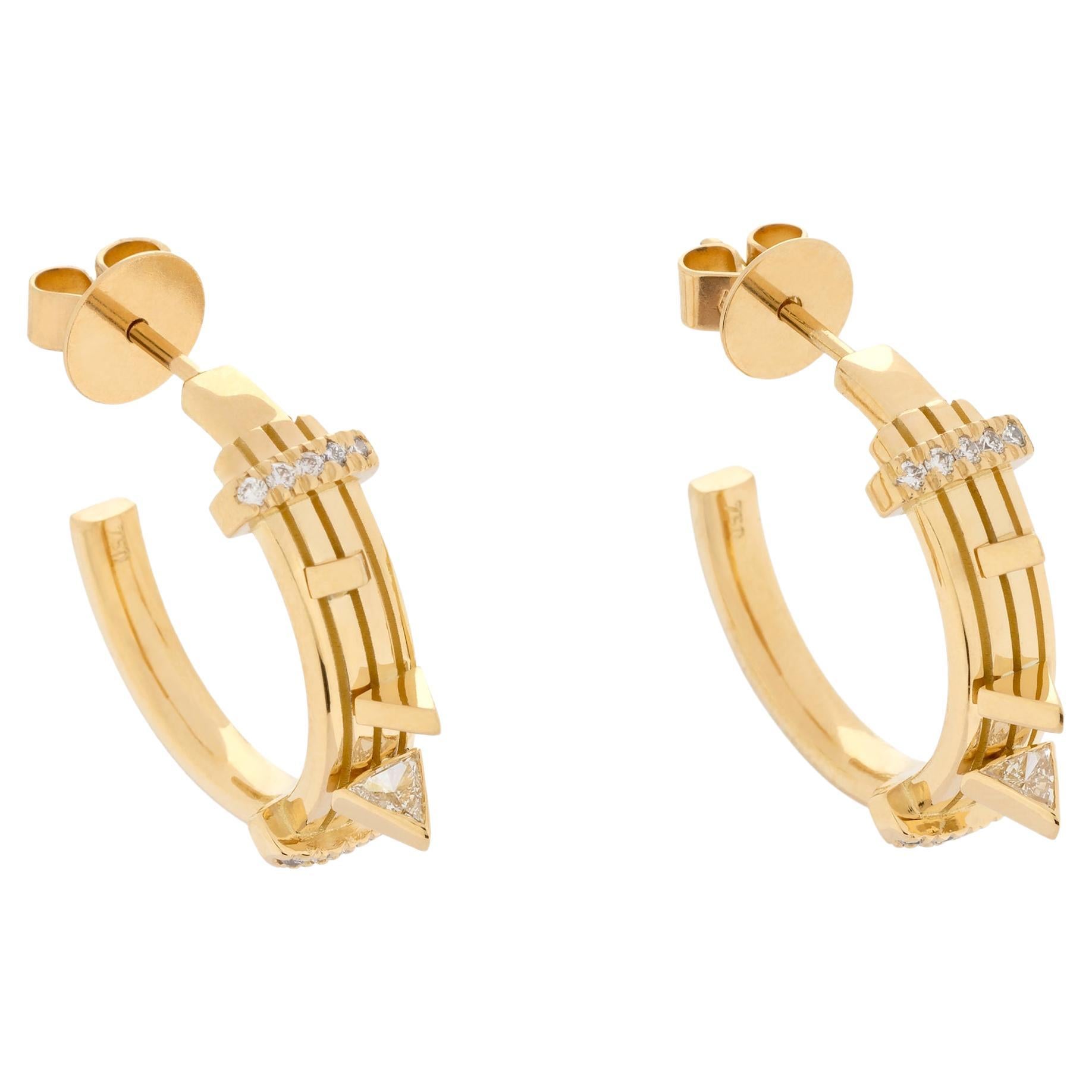 Koto Hoop Earrings in 18 Karat Gold with Diamonds For Sale