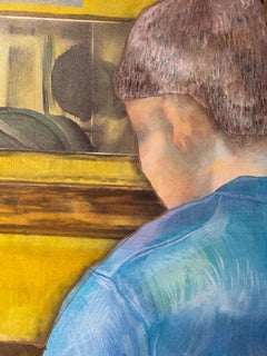 Contemporary Figurative Oil and Pastel Painting on Canvas Mixed Media, Sport Gym