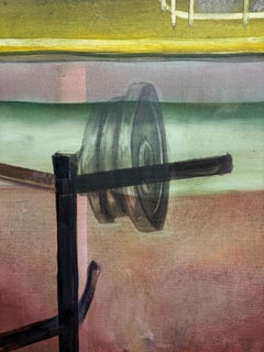 Contemporary Figurative Oil Painting on Canvas. Weightlifting Equipment. Sport.