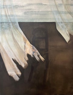 Contemporary Oil on Canvas Painting Abstract - Transparent Beige Veil