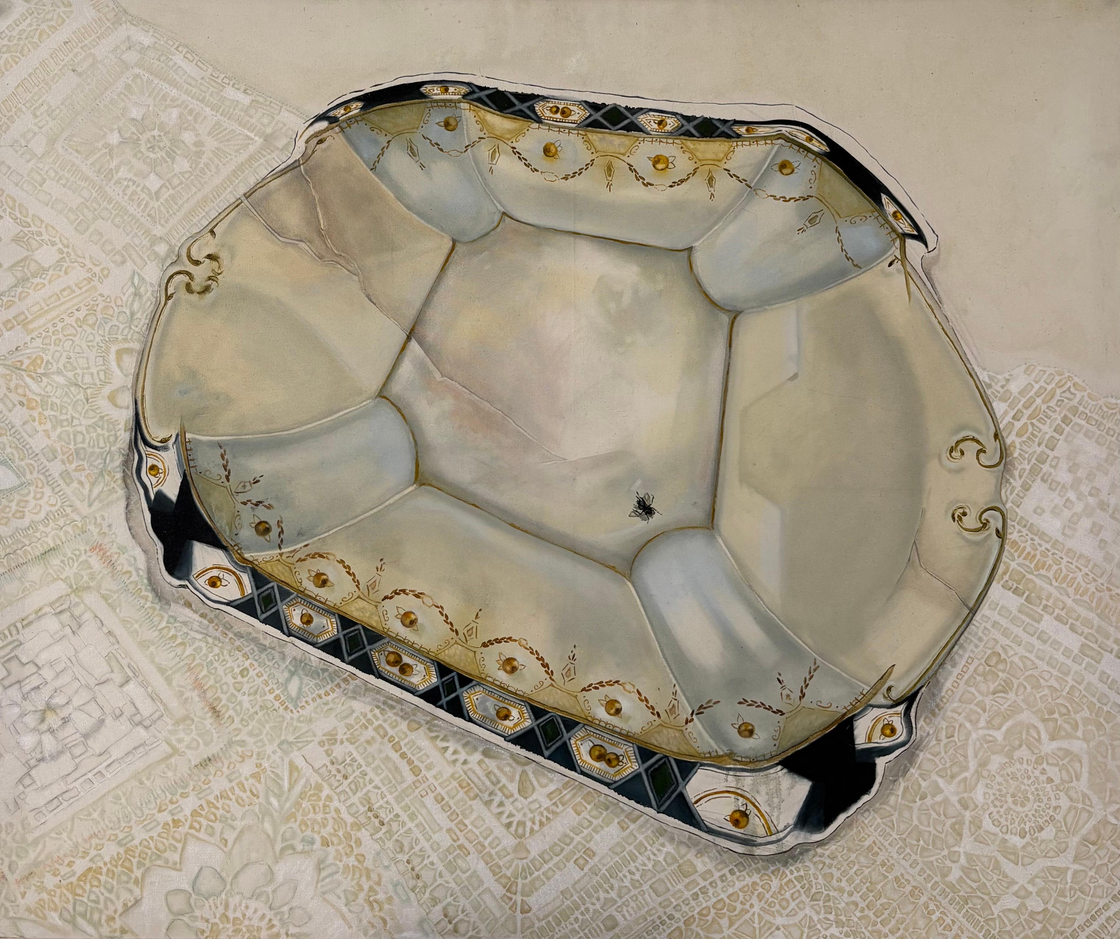 Contemporary Still Life Painting Porcelain Dish Realistic Oil Canvas