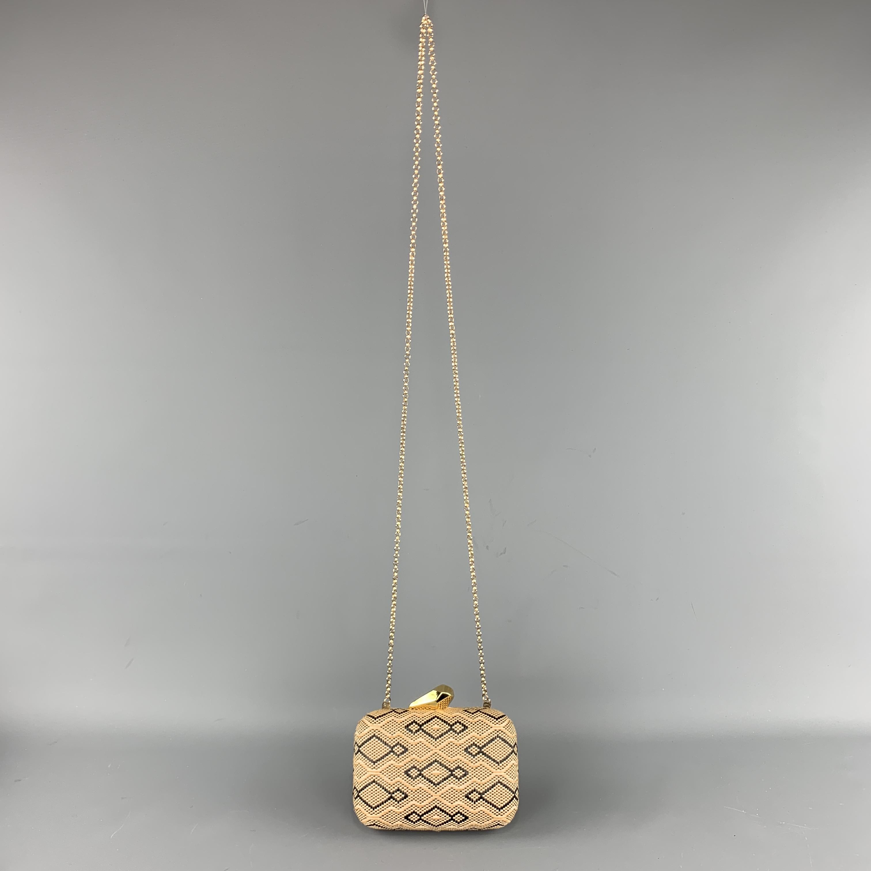 Brown KOTUR Beige & Black Fabric Woven Gold Chain Handbag