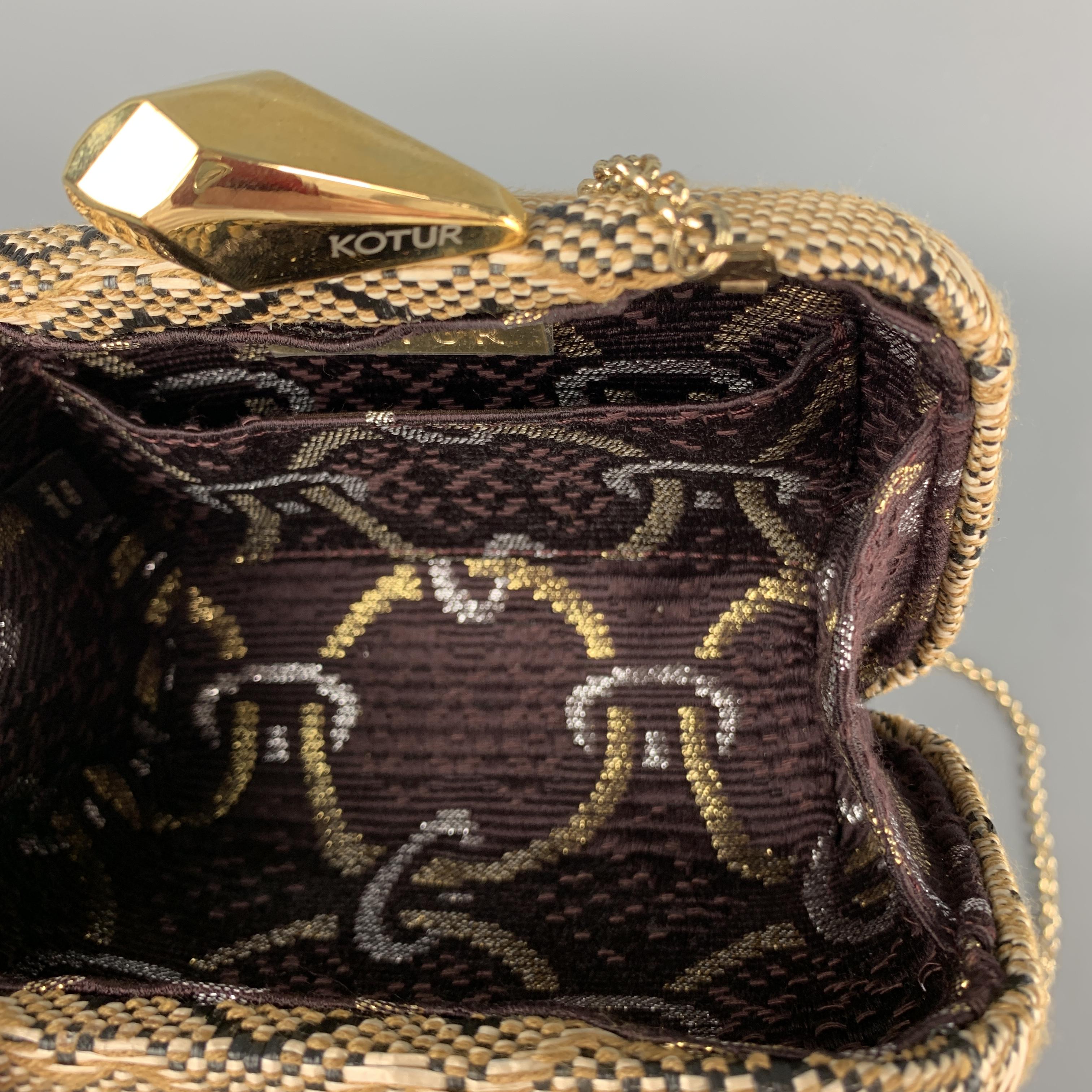 Women's KOTUR Beige & Black Fabric Woven Gold Chain Handbag
