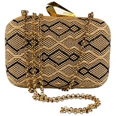 KOTUR Beige 
Black Fabric Woven Gold Chain Handbag