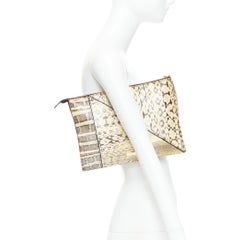 KOTUR cream black scaled leather gold zip charm pouch clutch bag