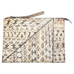 KOTUR cream black scaled leather gold zip charm pouch clutch bag