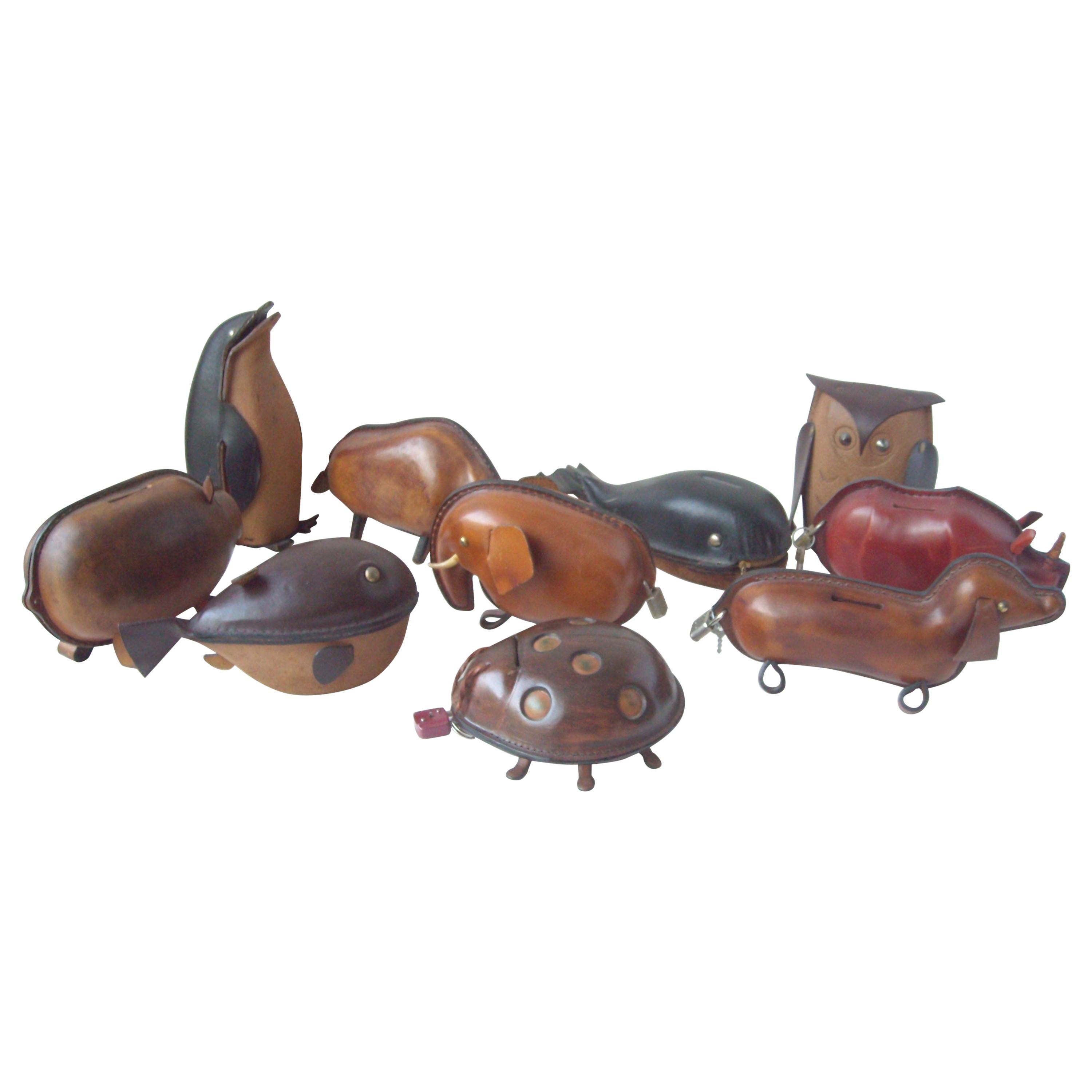 Kounoike Leather MCM, Collection of 10 Coin/Money Banks Animals