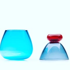 Kount Red-Blue Light Blue Large Vase with Lid by Karim Rashid