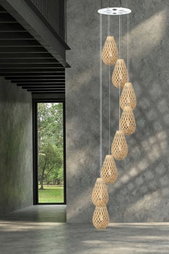 Lampade Koura Spiral Cascade in compensato di bambù di David Trubridge