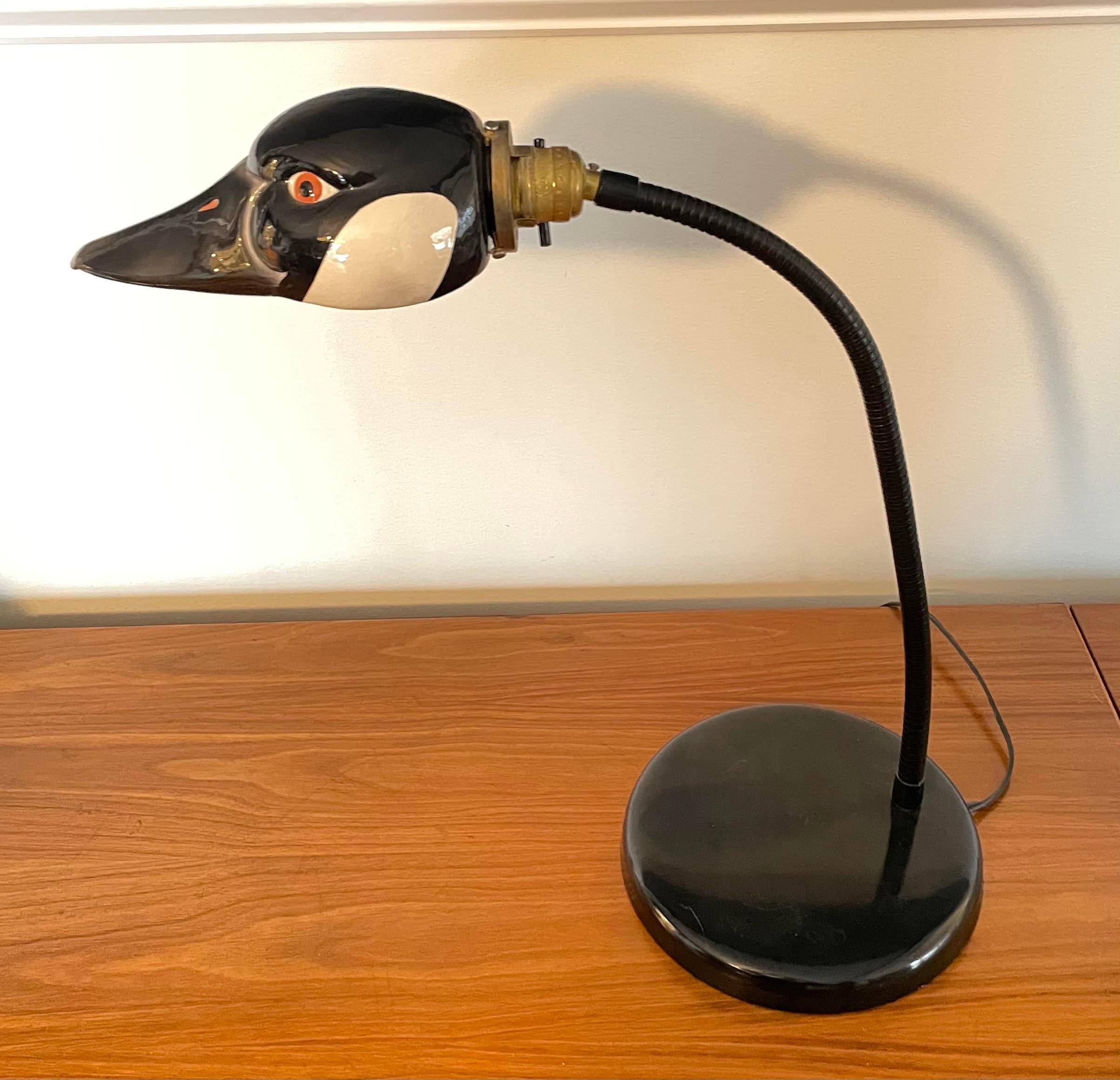 Kovacs Style Ceramic Duck Head Gooseneck Desk Lamp In Good Condition For Sale In W Allenhurst, NJ