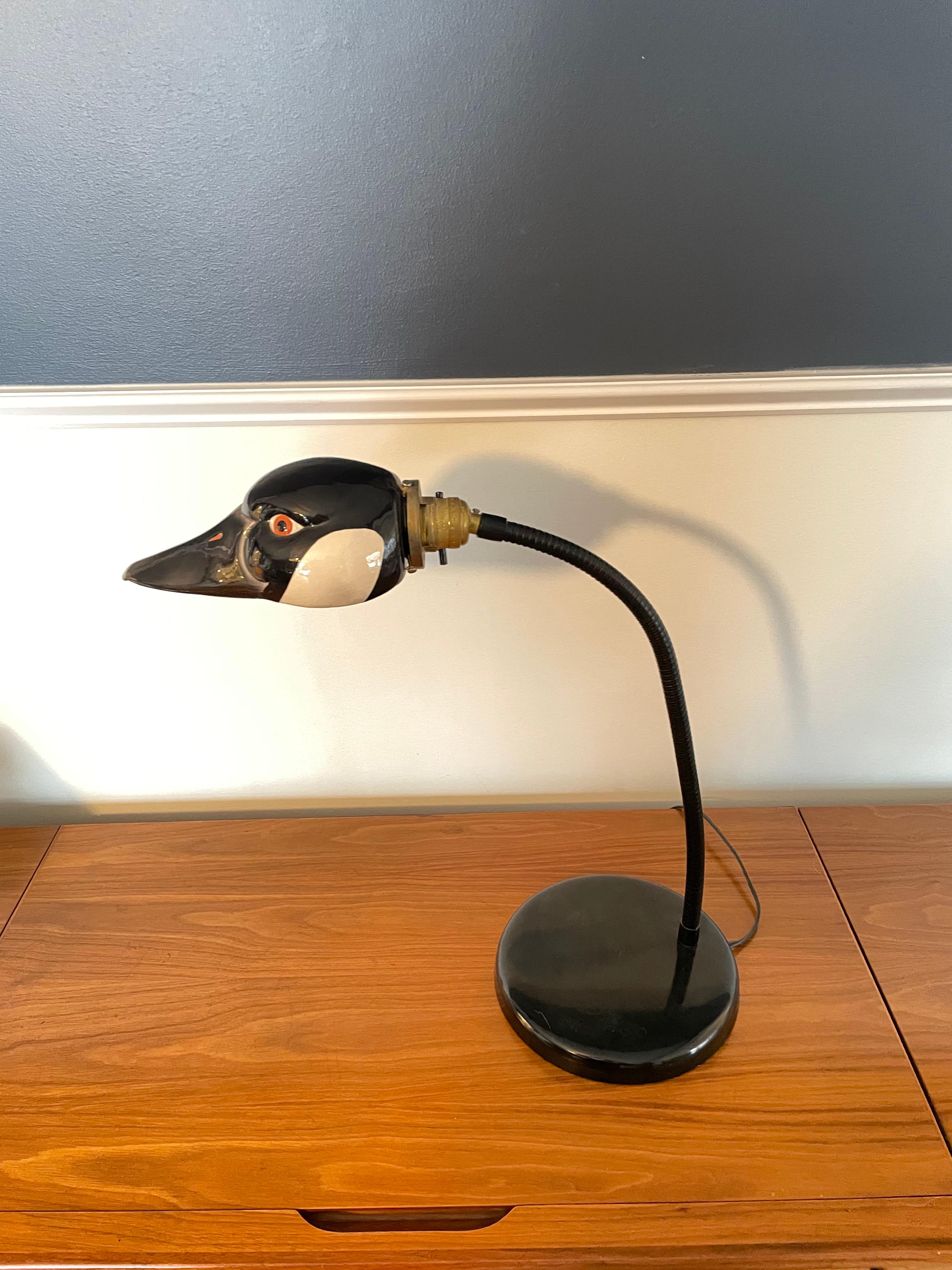 20th Century Kovacs Style Ceramic Duck Head Gooseneck Desk Lamp For Sale