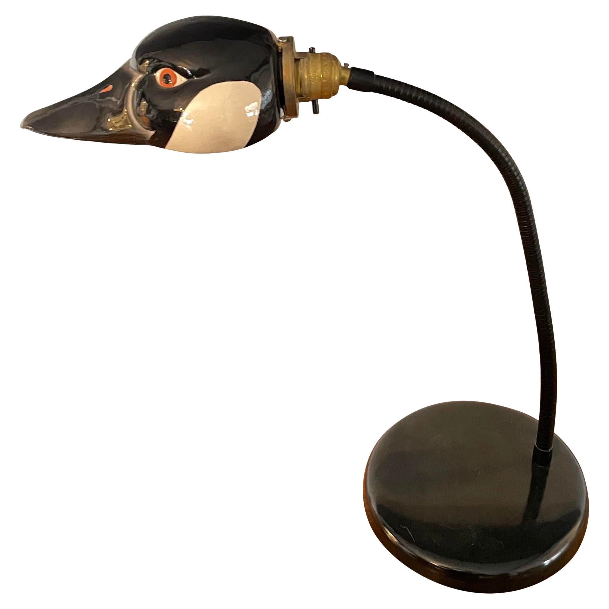Lampe de bureau à col de cygne à tête de canard en céramique, style Kovacs en vente