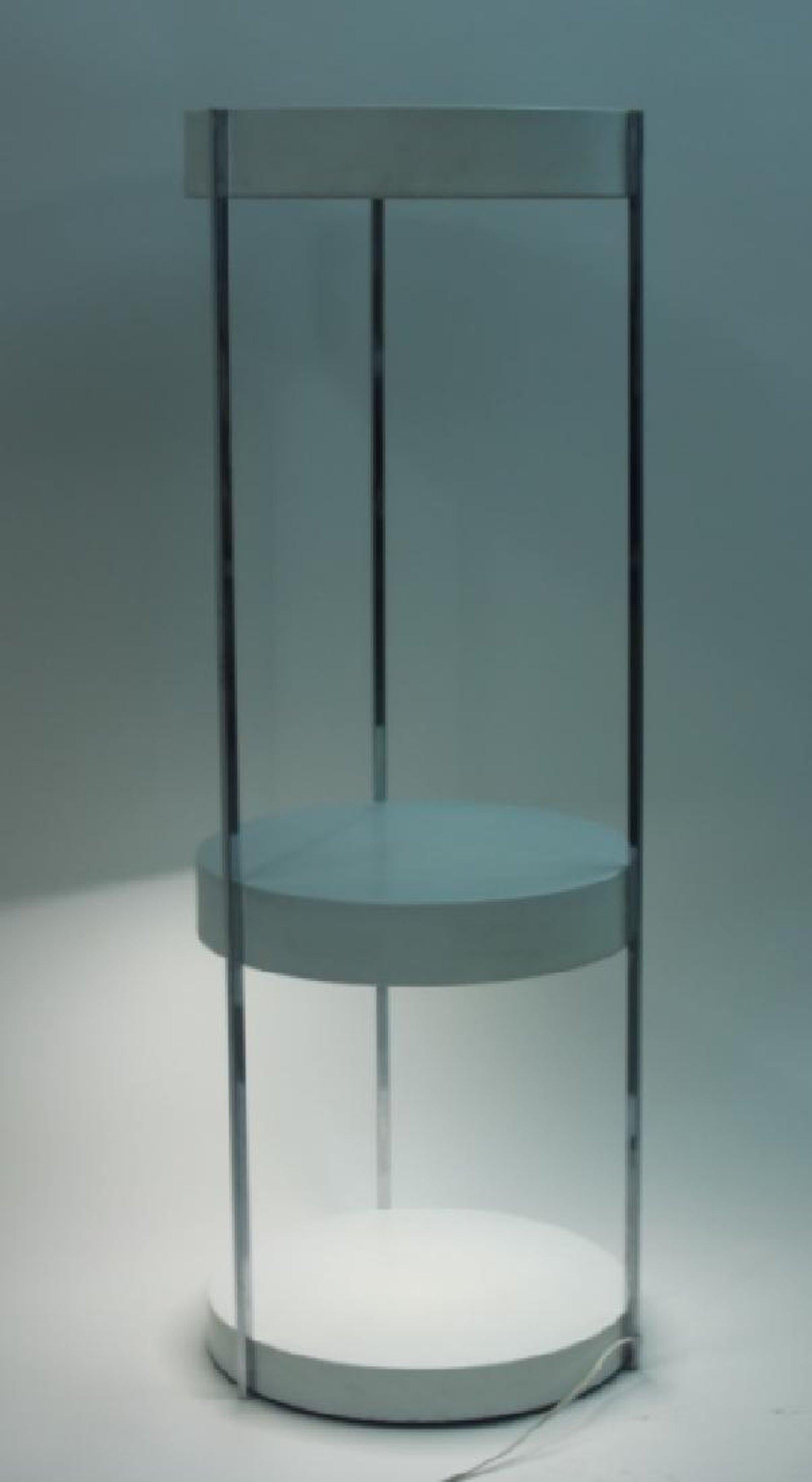 Kovaks Enameled Steel Floor Lamp Shelving & Display Etagere Mid-Century Minimal In Fair Condition For Sale In Brooklyn, NY