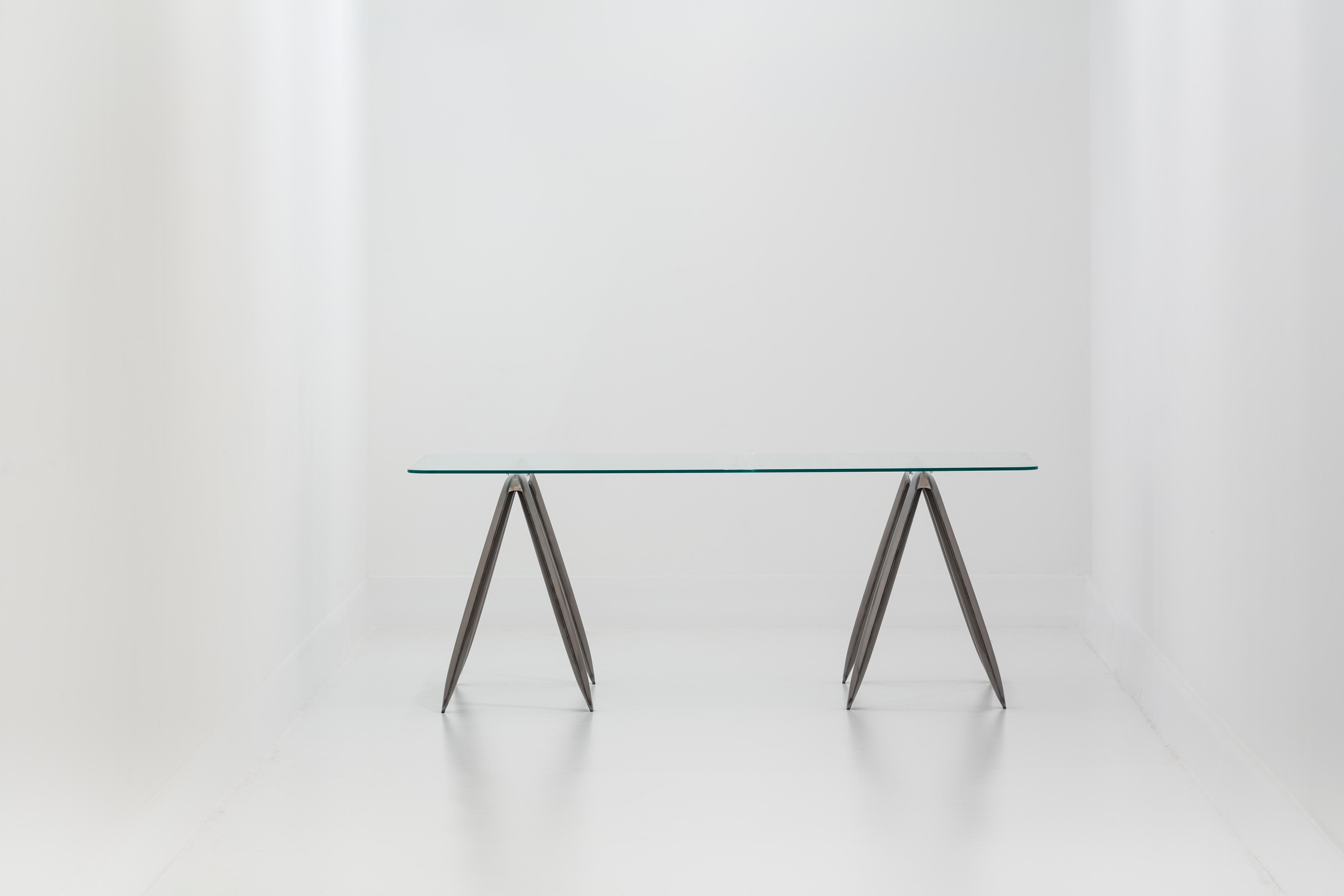 Koza Polished Stainless Steel Writing Table by Zieta In New Condition For Sale In Beverly Hills, CA
