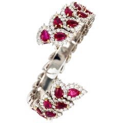 Kozi Collection Ruby and Diamond Gold Cuff Bangle 750/585