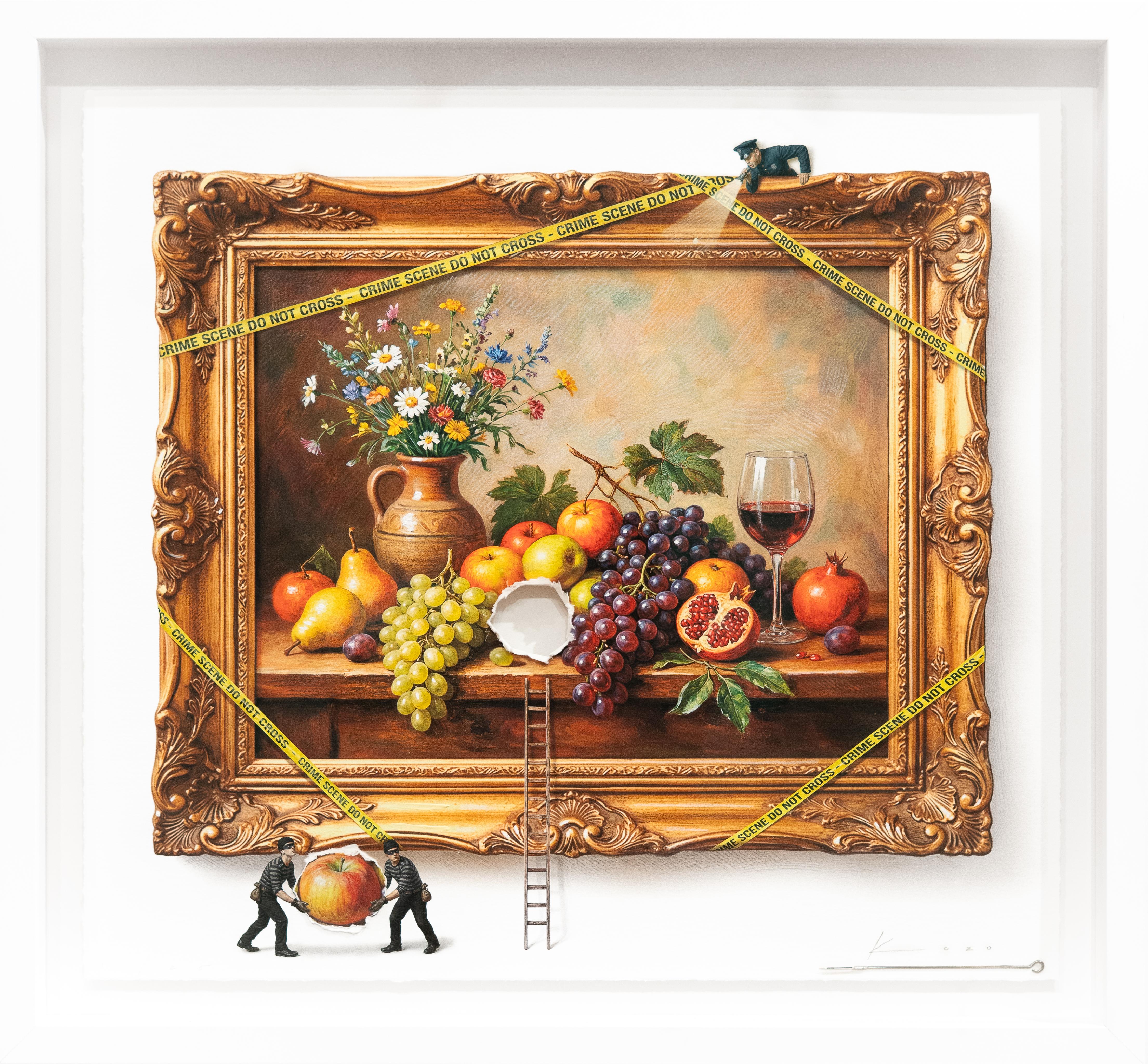Artist:  , Kozo
Title:  Steal Life
Series:  The Gilded Collection 
Date:  2026
Medium:  Lithograph with mixed media & tattoo ink on paper
Unframed Dimensions:  22" x 24.5"
Framed Dimensions:  26" x 28.5"
Signature:  Pencil signed
Edition: 