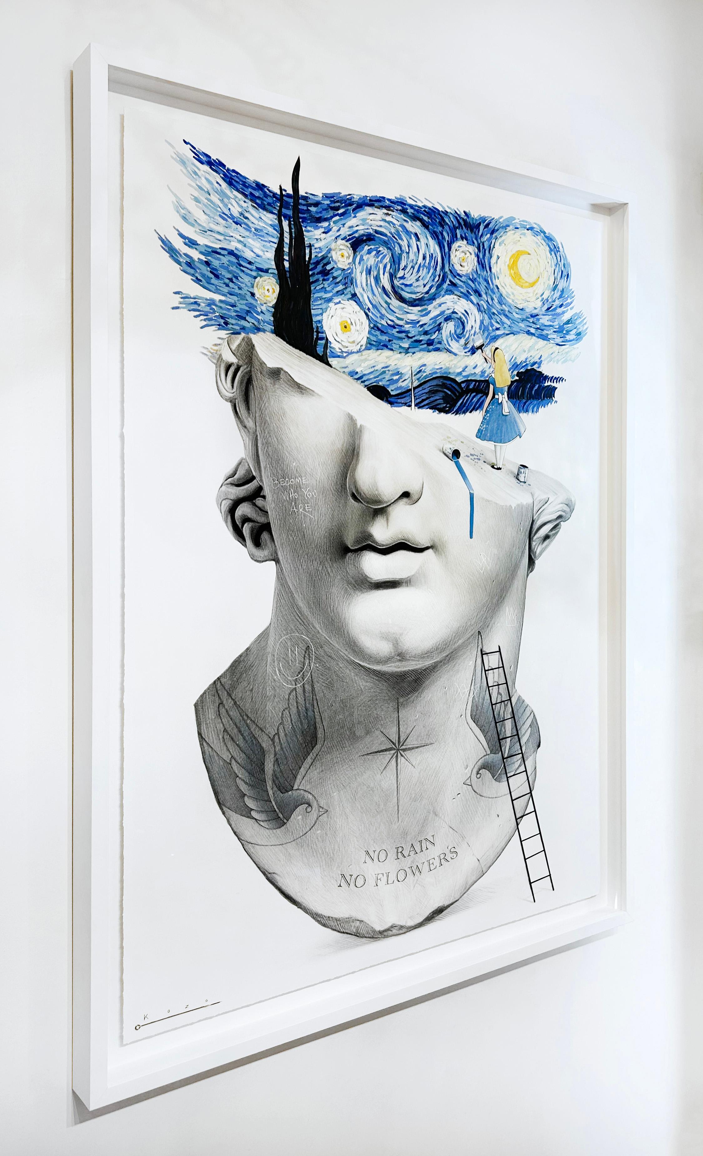 Artist:  , Kozo
Title:  We’re All Mad Here 
Date:  2025
Medium:  Lithograph and mixed media with tattoo ink on paper
Unframed Dimensions:  54.5
