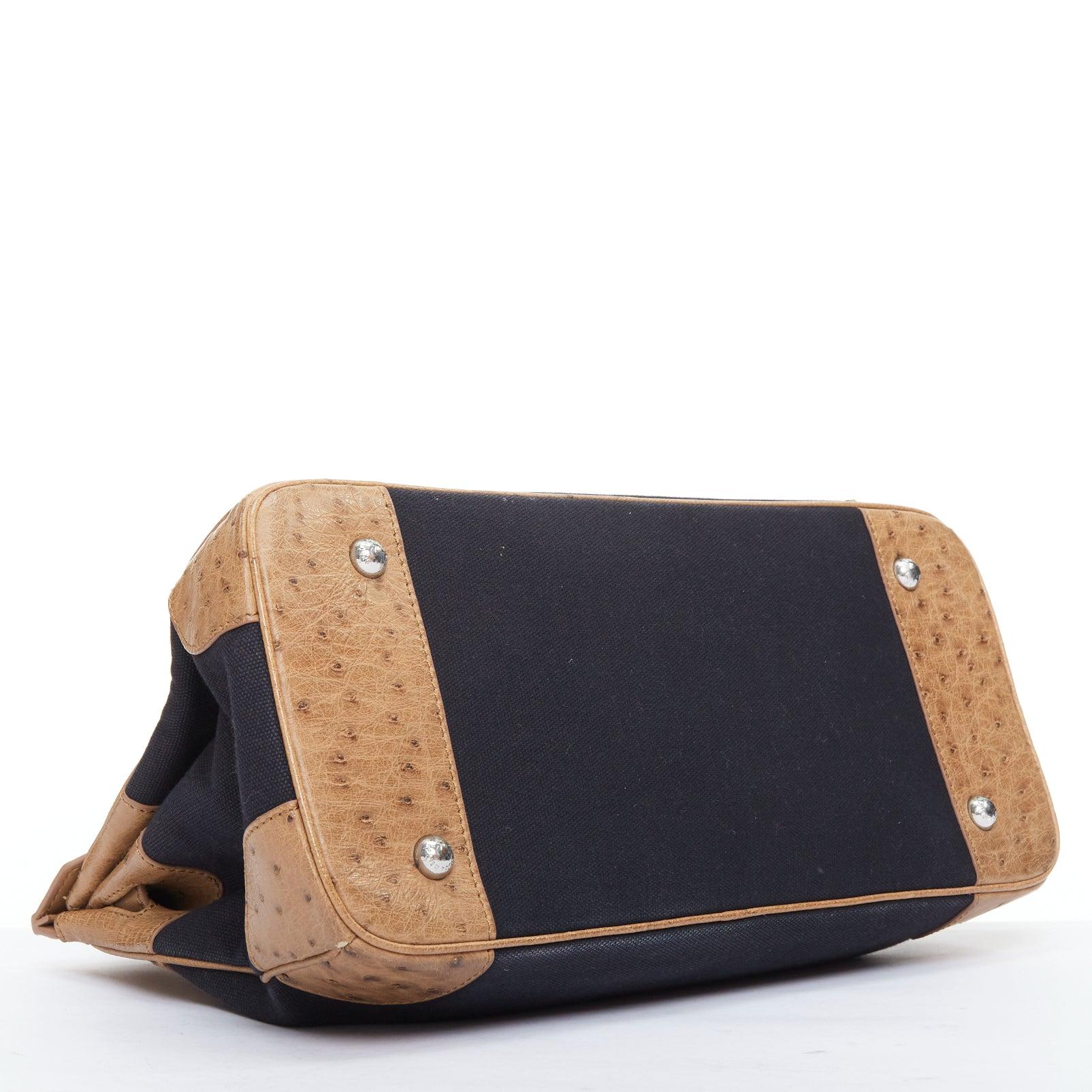 KP NEW YORK INC borsa tote satchel in pelle marrone con finiture in tela nera in vendita 1