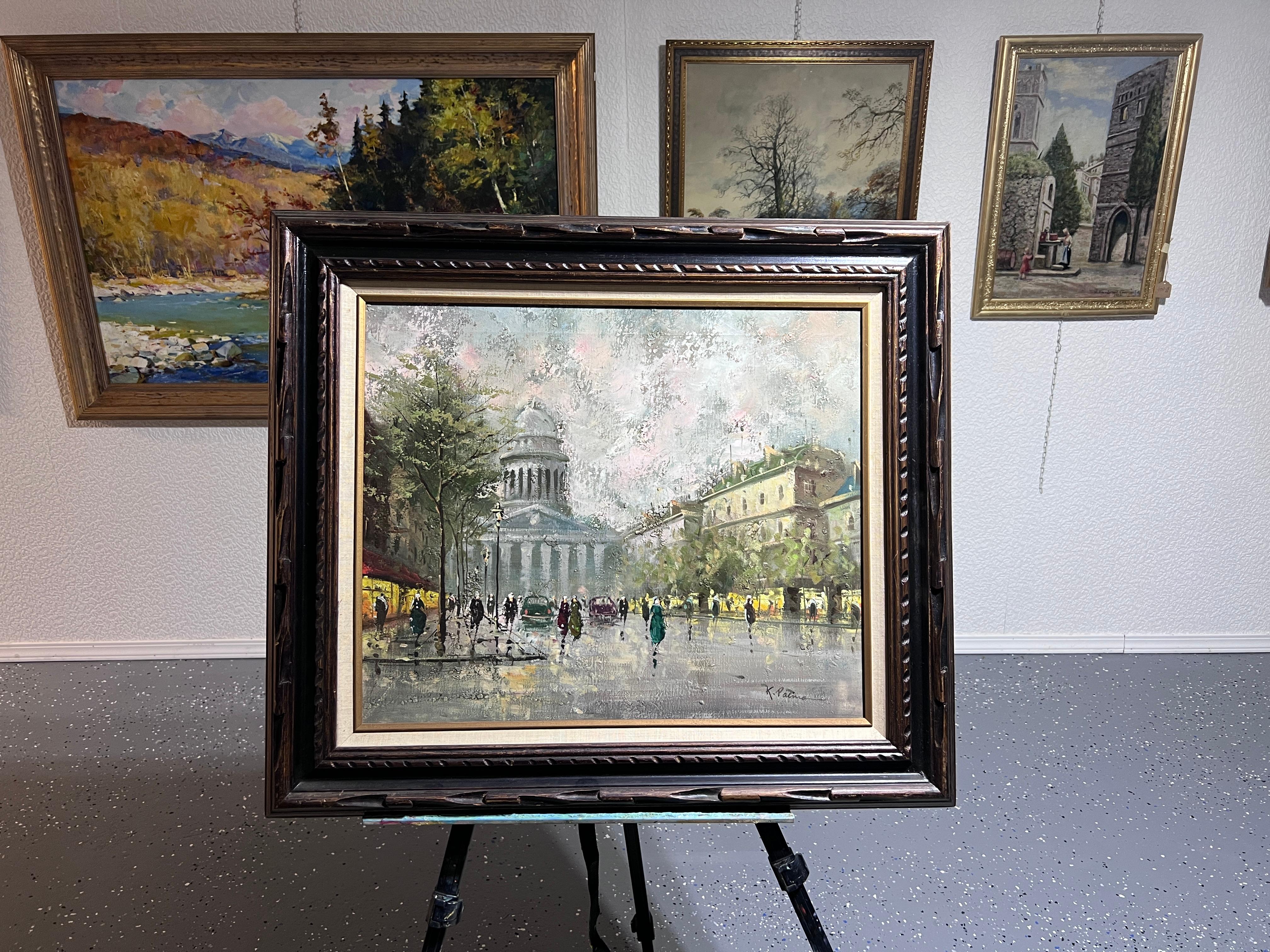 Artist K. Pacino original oil painting on canvas, Paris Street Scene, Framed 8
