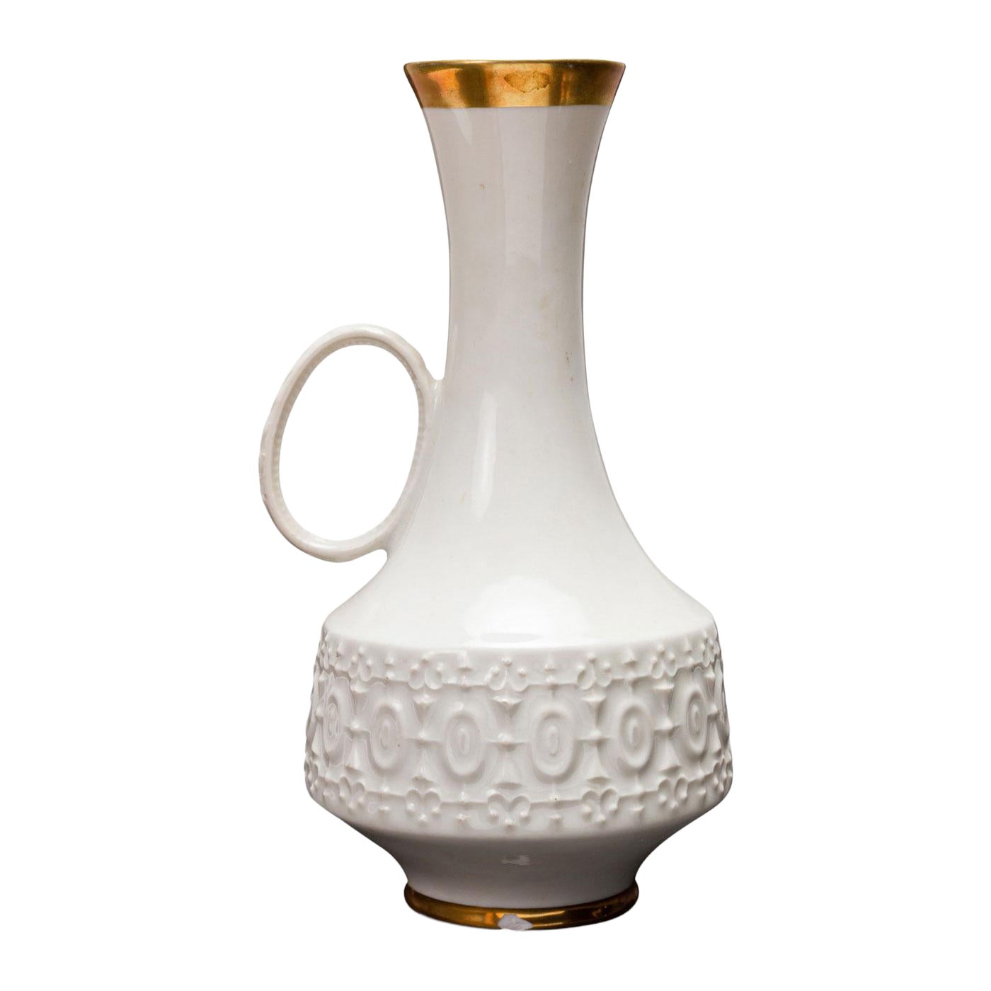 KPM Bavaria German Mid-Century White and Gold Porcelain Handled Vase